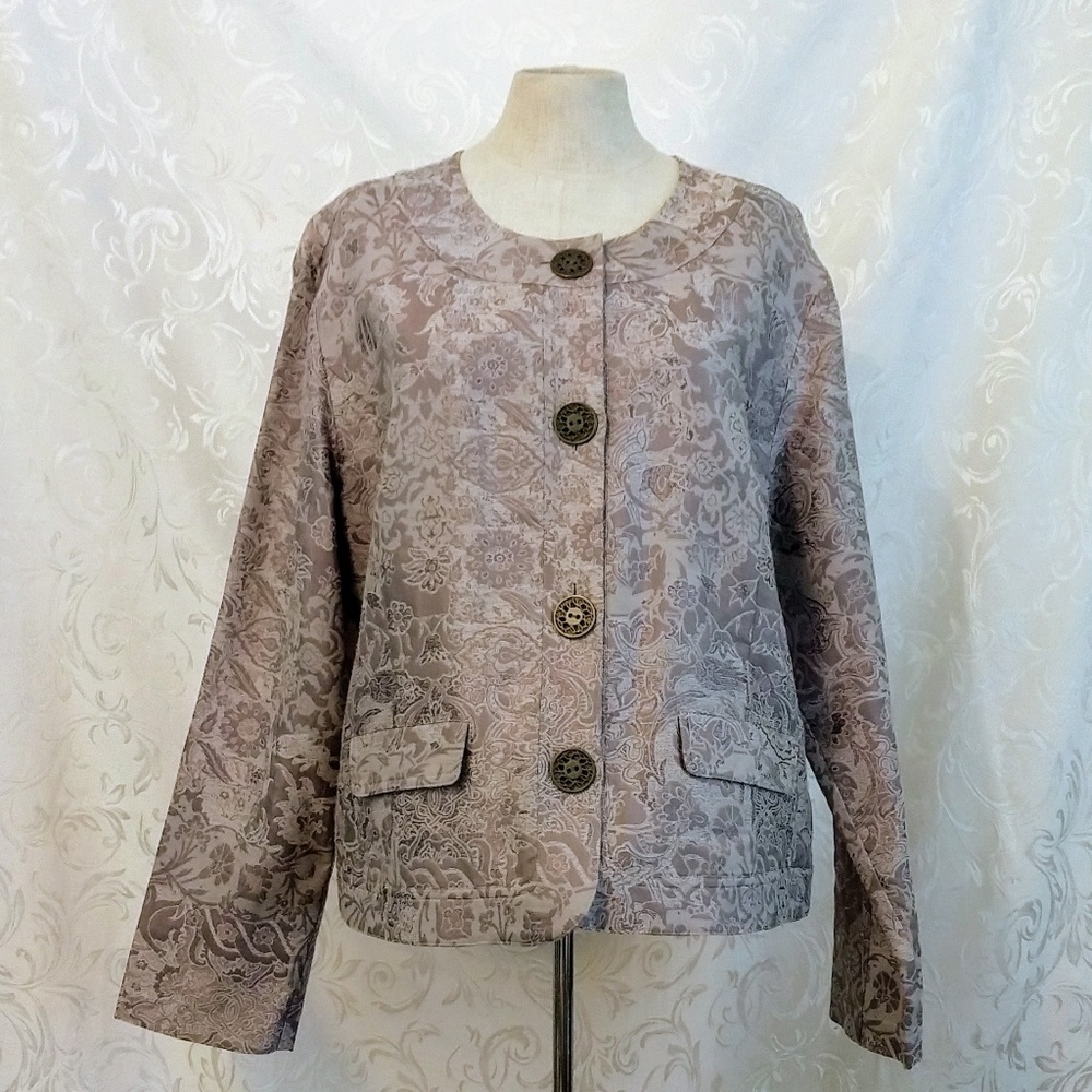 Chico's Formal Gray Button Down Brocade Jacket - image 1